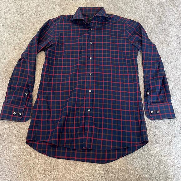 Boss Hugo Boss Men's Tailored Slim Fit Dress Shirt Navy Size 39‎ 15 1/2 - Picture 7 of 9